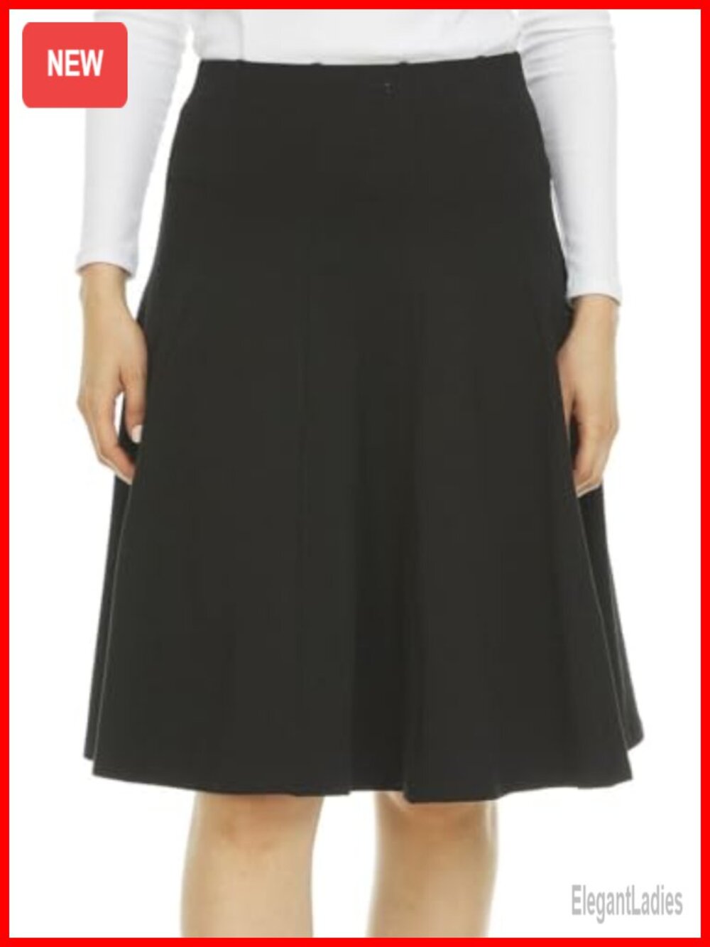 Cotton High-Waisted Pleated A-Line Skirt Knee Midi Length
